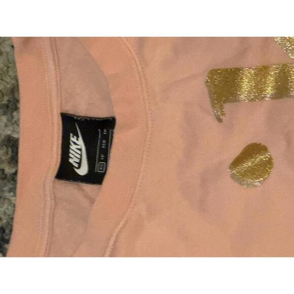 Nike Blush Pink Crewneck Sweatshirt Gold Metallic Logo Size XS - Picture 3 of 5